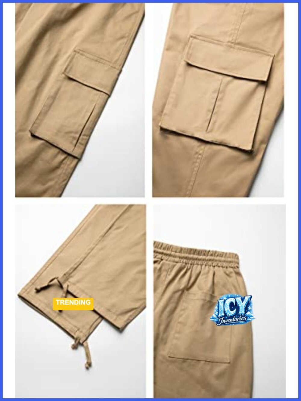 Cotton Blend Cargo Pants Joggers with Drawstring Elastic Waist 6 Pockets - Picture 6 of 6